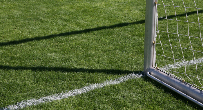 Ein Fußballtor auf einem Fußballrasen