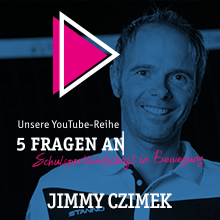 Coverbild mit einem Portraitfoto von einem Mann, Jimmy Czimek, und dem Text "Unsere YouTube-Reihe 5 Fragen an Jimmy Czimek"