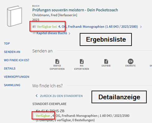 Bildausschnitt Verfügbarkeitsanzeige