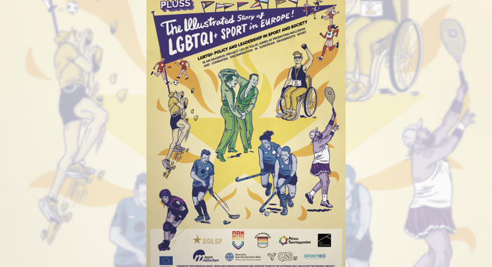 Ein Plakat mit Zeichnungen von Menschen, die Sport machen