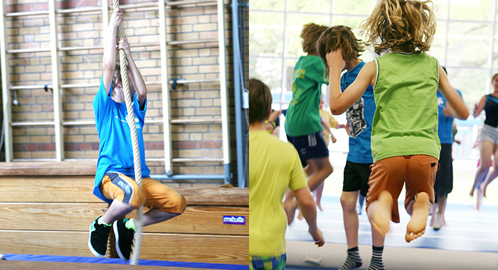 Spielende Kinder während des Sportunterrichtes.