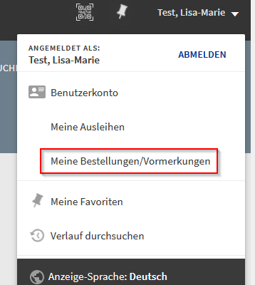 Bildausschnitt Meine Bestellungen/Vormerkungen