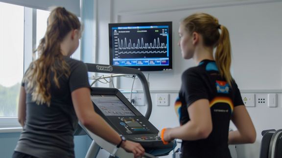 Sportlerin bei der Spiroergometrie.
