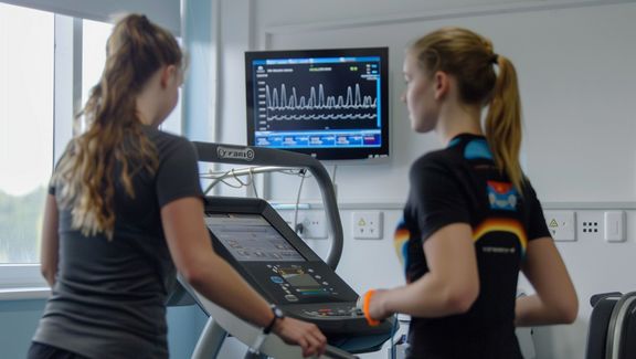 Sportlerin bei der Spiroergometrie.
