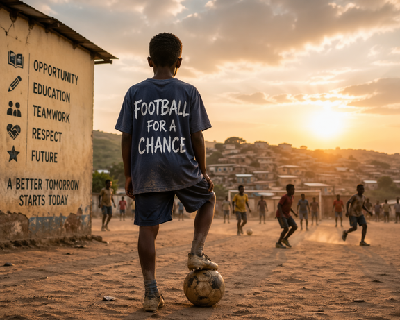 Fußballspielende Kinder im Abendlicht

