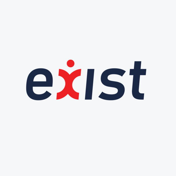 schwarz-rote wortmarke "exist"; das x ist rot und die restlichen Buchstaben schwarz; alles klein geschrieben
