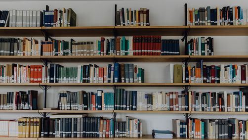 Großes Bücherregal, das nicht ganz gefüllt ist
