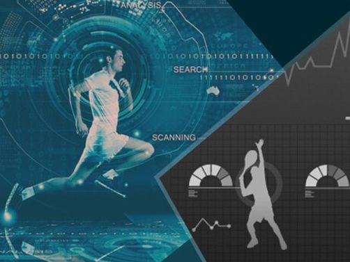 Ein Läufer, ein Tennisaufschlag, ein Dunk im Basketball und ein Baseball-Schlag werden symbolisch analysiert
