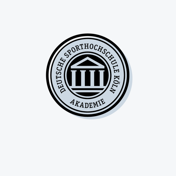 Siegel, also Kreis mit schwarzem Doppelrand und Innenkreis, in dem ein 4-säuliger Tempel zu sehen ist; zwischen Tempel und Außenrand steht "Deutsche Sporthochschule Köln – Akademie"
