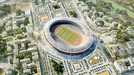 Simulation eines Leichtathletikstadions
