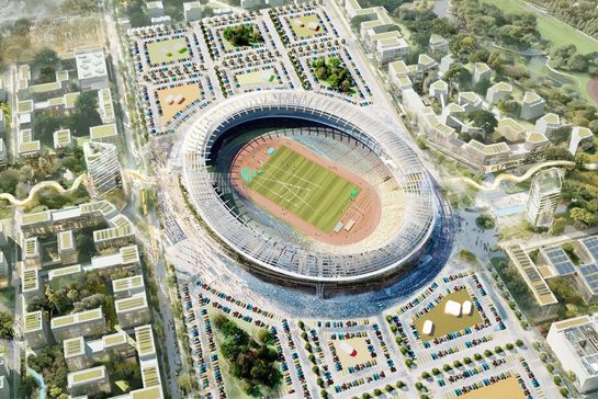 Simulation eines Leichtathletikstadions