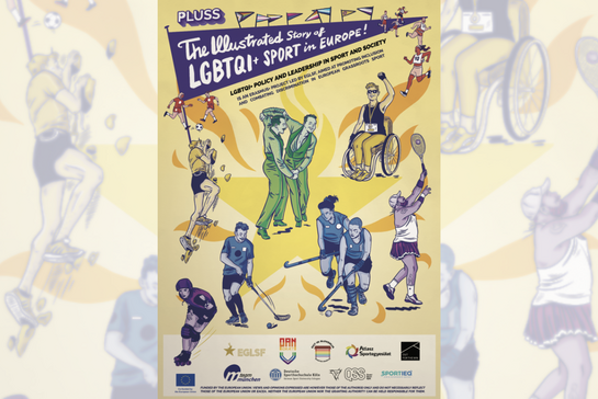 Ein Plakat mit Zeichnungen von Menschen, die Sport machen