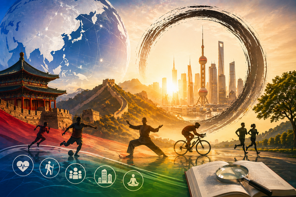 Sportler in asiatischer Szenerie
