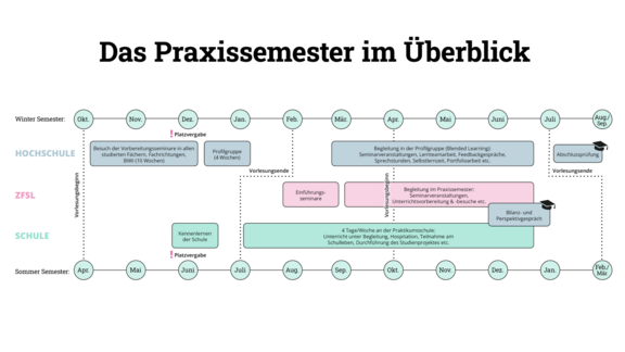Eine Grafik die eine Übersicht über das Praxissemester gibt
