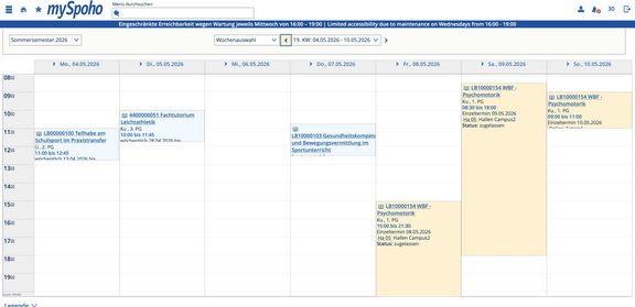 Hier ist ein beispielhafter Stundenplan in MySpoho abgebildet

