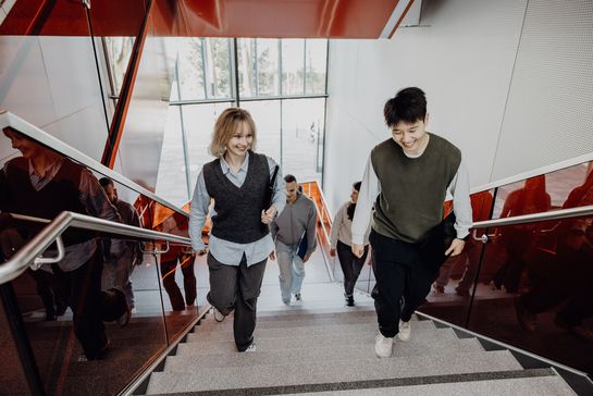 Mehrere Personen gehen eine Treppe hoch