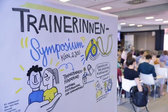 Graphic Recording oder Sketchnote zur Veranstaltung, auf der Notizen zum Symposium stehen und comichafte Zeichnungen von verschiedenen Personen sowie Sprechblasen mit Text
