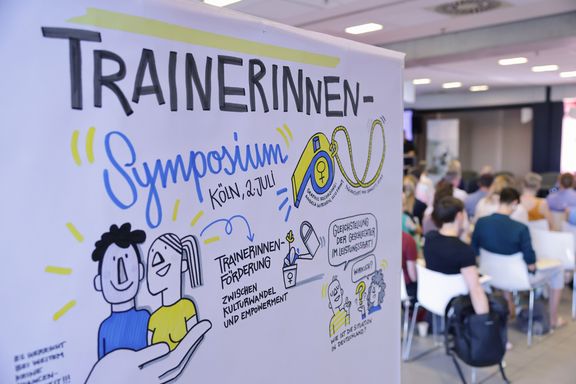 Graphic Recording oder Sketchnote zur Veranstaltung, auf der Notizen zum Symposium stehen und comichafte Zeichnungen von verschiedenen Personen sowie Sprechblasen mit Text
