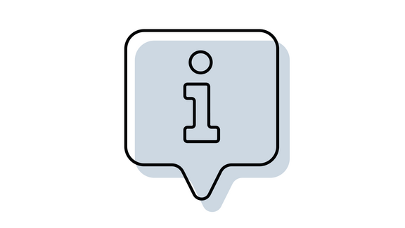 Info-Icon mit kleinem i in Sprechblase, schwarze Outline und hellblau-graue Schattenfläche im Hintergrund
