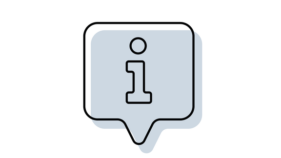 Info-Icon mit kleinem i in Sprechblase, schwarze Outline und hellblau-graue Schattenfläche im Hintergrund
